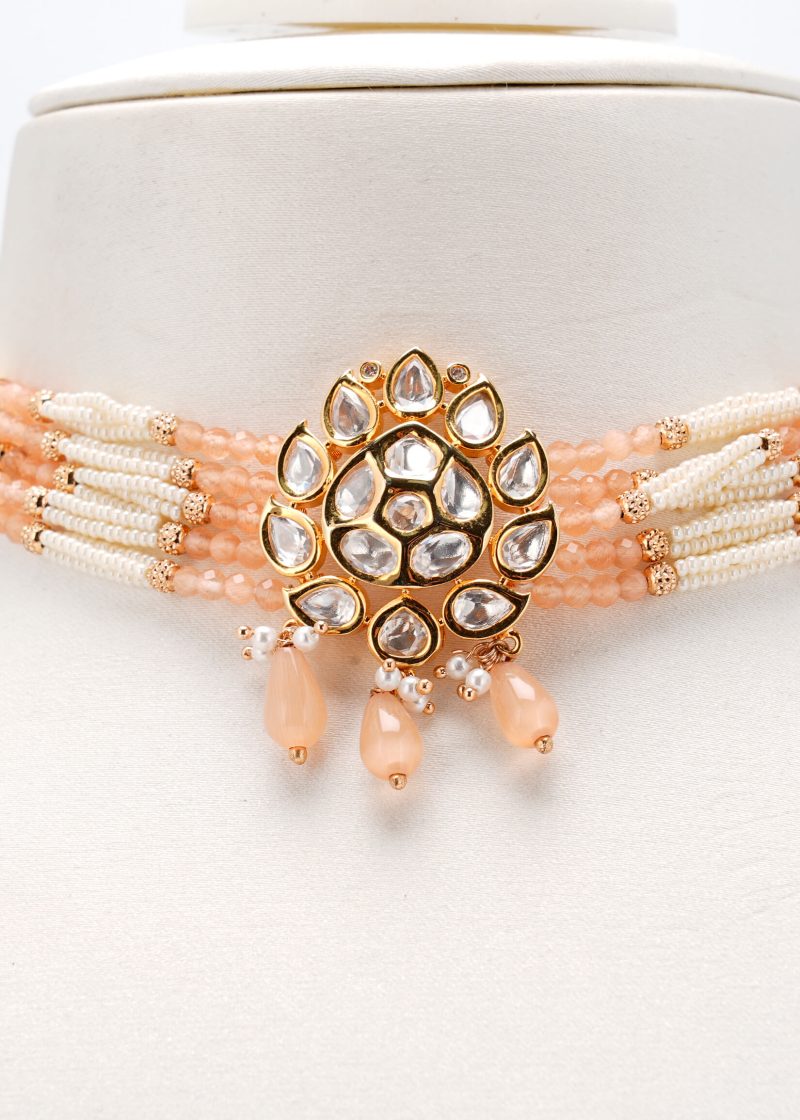 Three-Line Necklace Design | Gold Metal Silver Diamond with Emerald Green Ruby Details