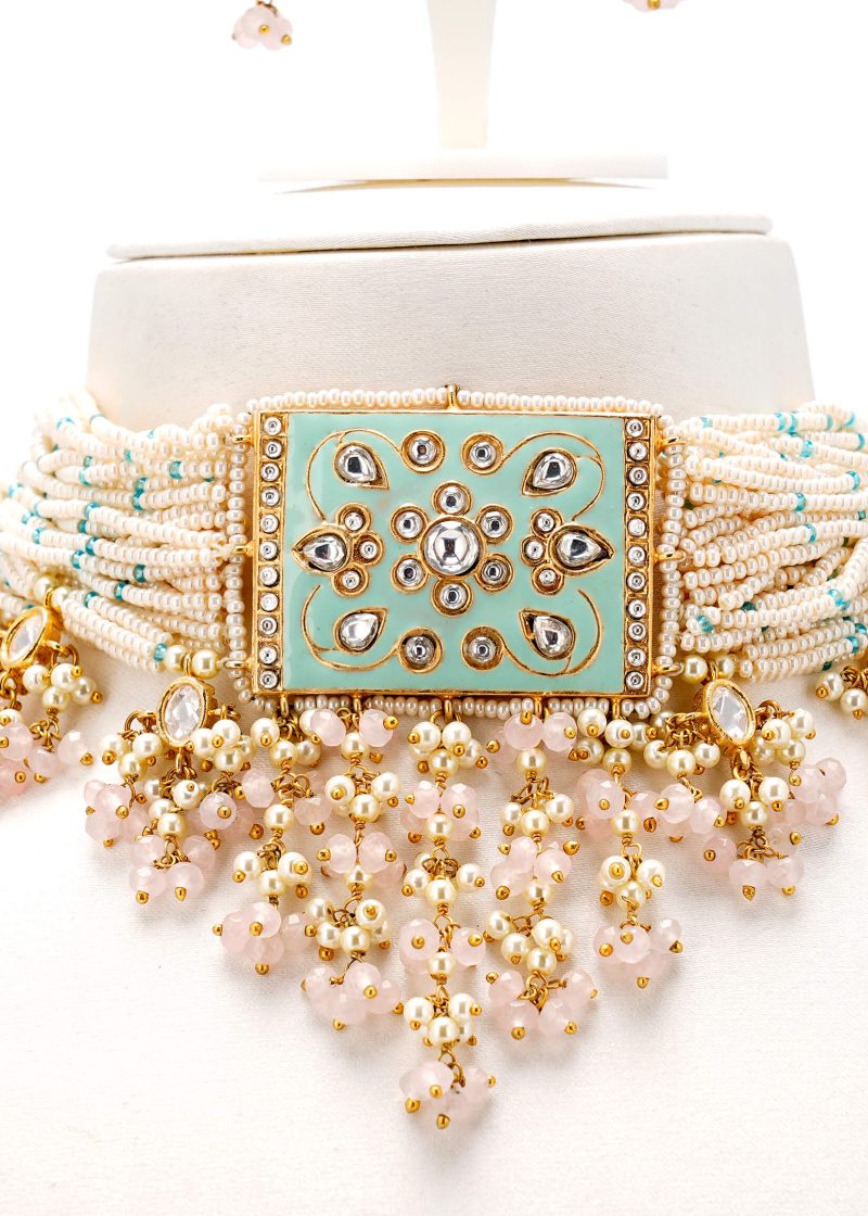 Traditional Necklace | Gold Uncut Diamond Pearl Kundan Emerald Red Base Wedding Set