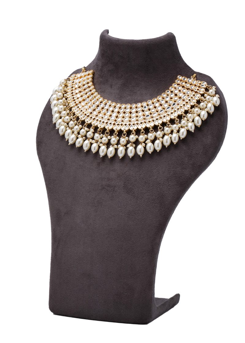 Half Moon Pasha | Gold Metal Silver Kundan with Emerald Green & Pink Stone Tassel Design