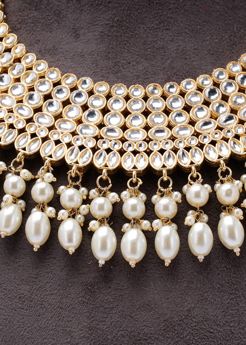 Half Moon Pasha | Gold Metal Silver Kundan with Emerald Green & Pink Stone Tassel Design