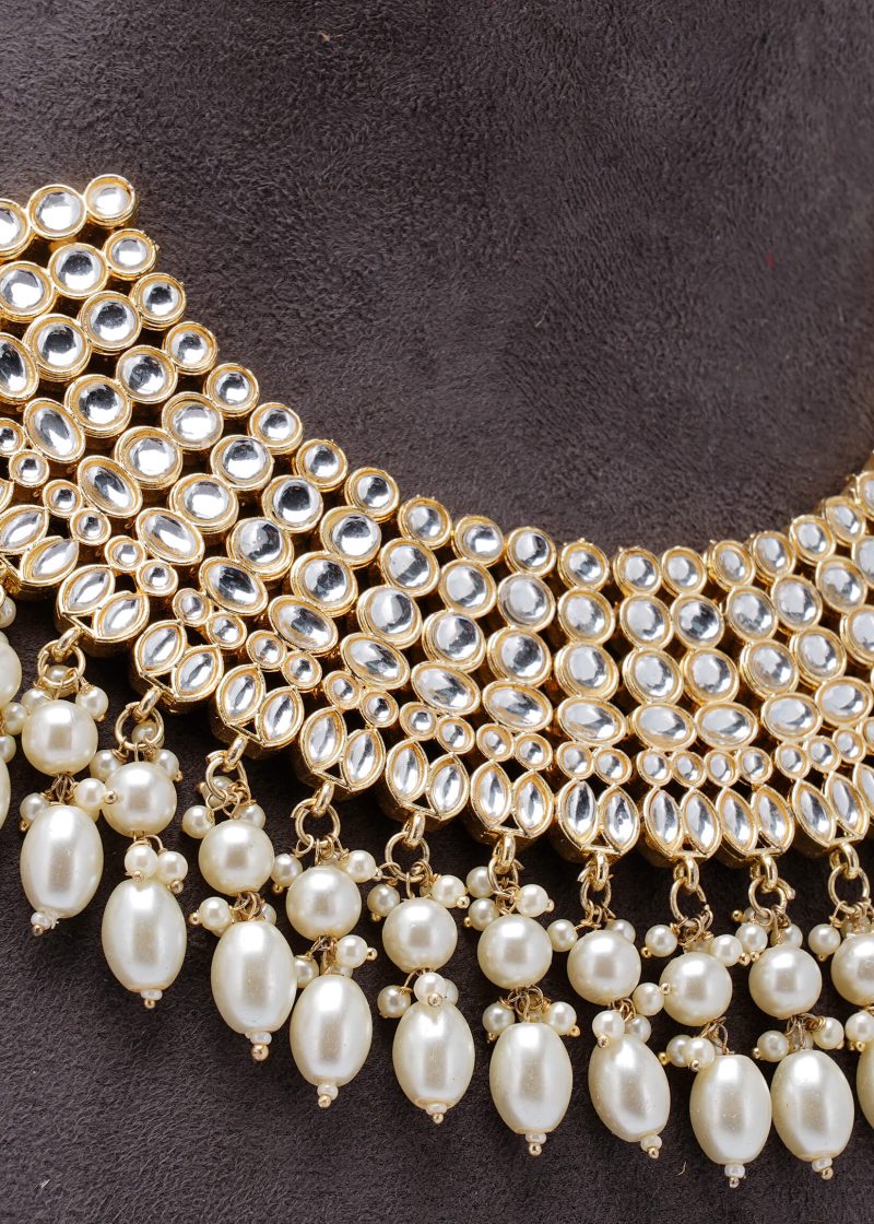 Half Moon Pasha | Gold Metal Silver Kundan with Emerald Green & Pink Stone Tassel Design