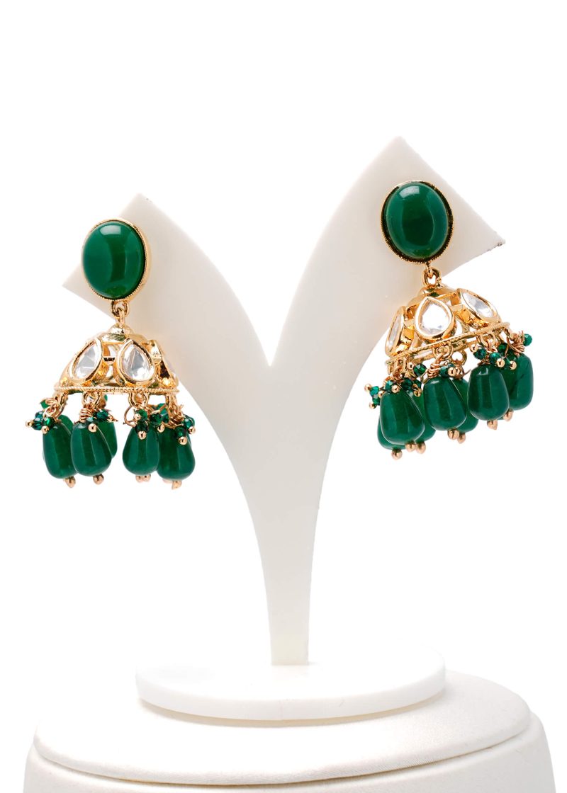 Moon Shape Earrings | Gold Metal Silver Diamond with Pink Ruby & Elegant Tassel