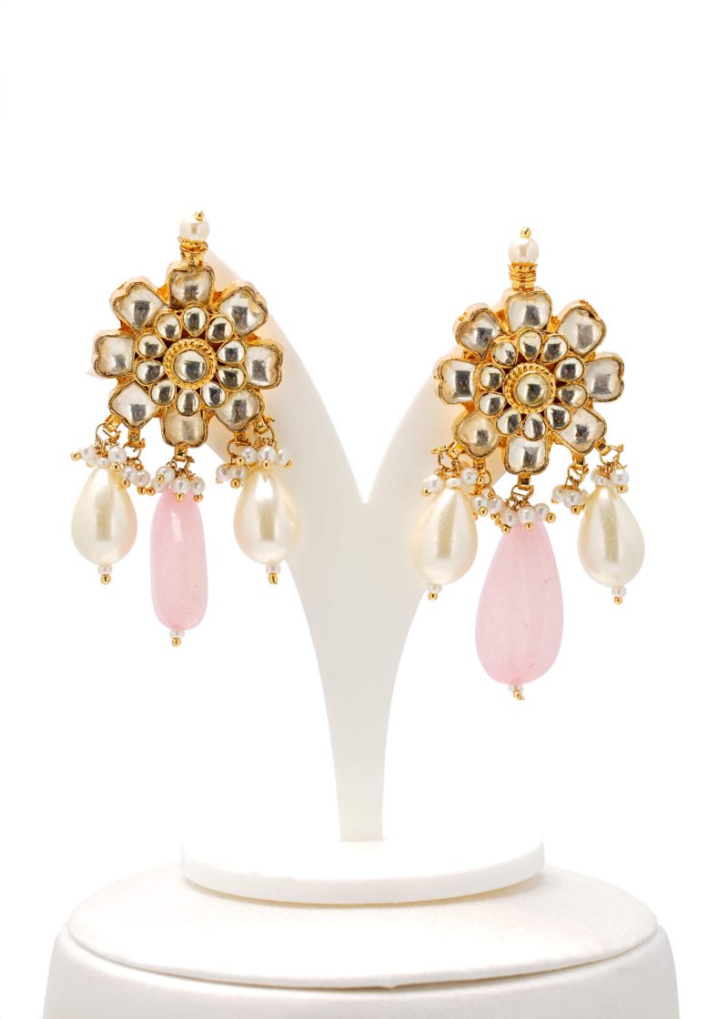 Enamel Work Necklace | Gold Metal Silver Kundan with Lulu & Gray Beads Tassel Details