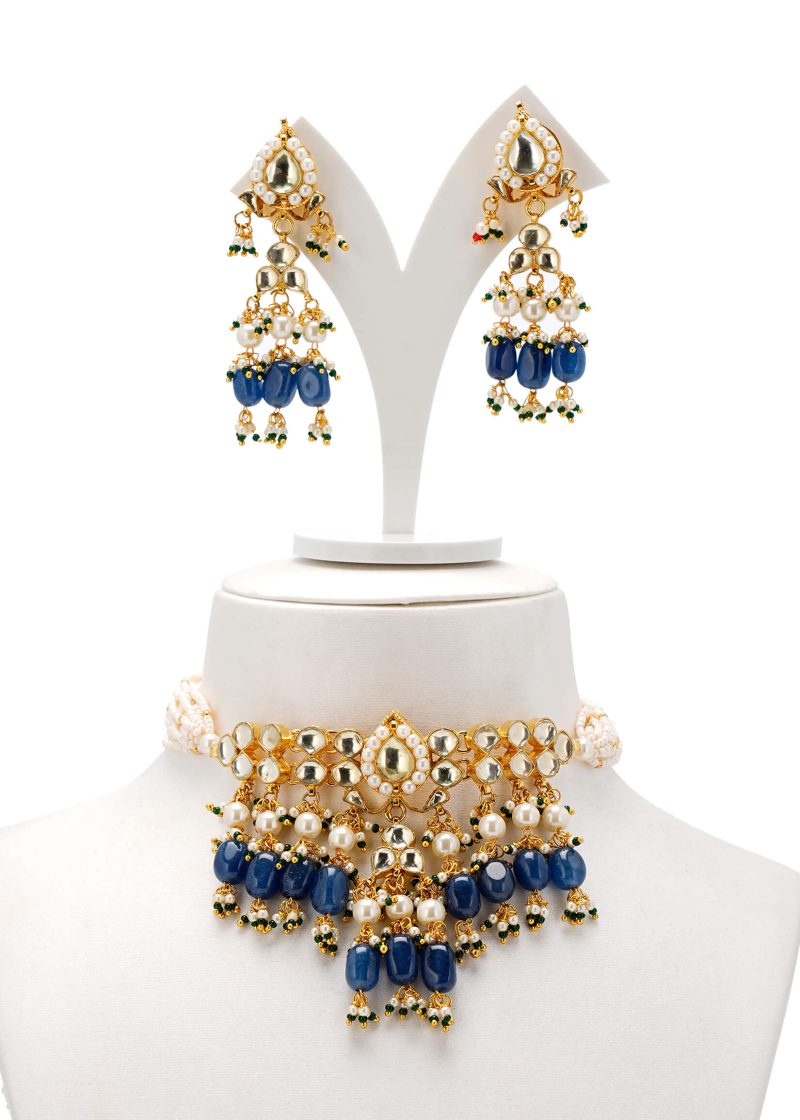 Purple Stone Choker Set | Gold Metal Yellow Diamond Lulu Tassel Earring