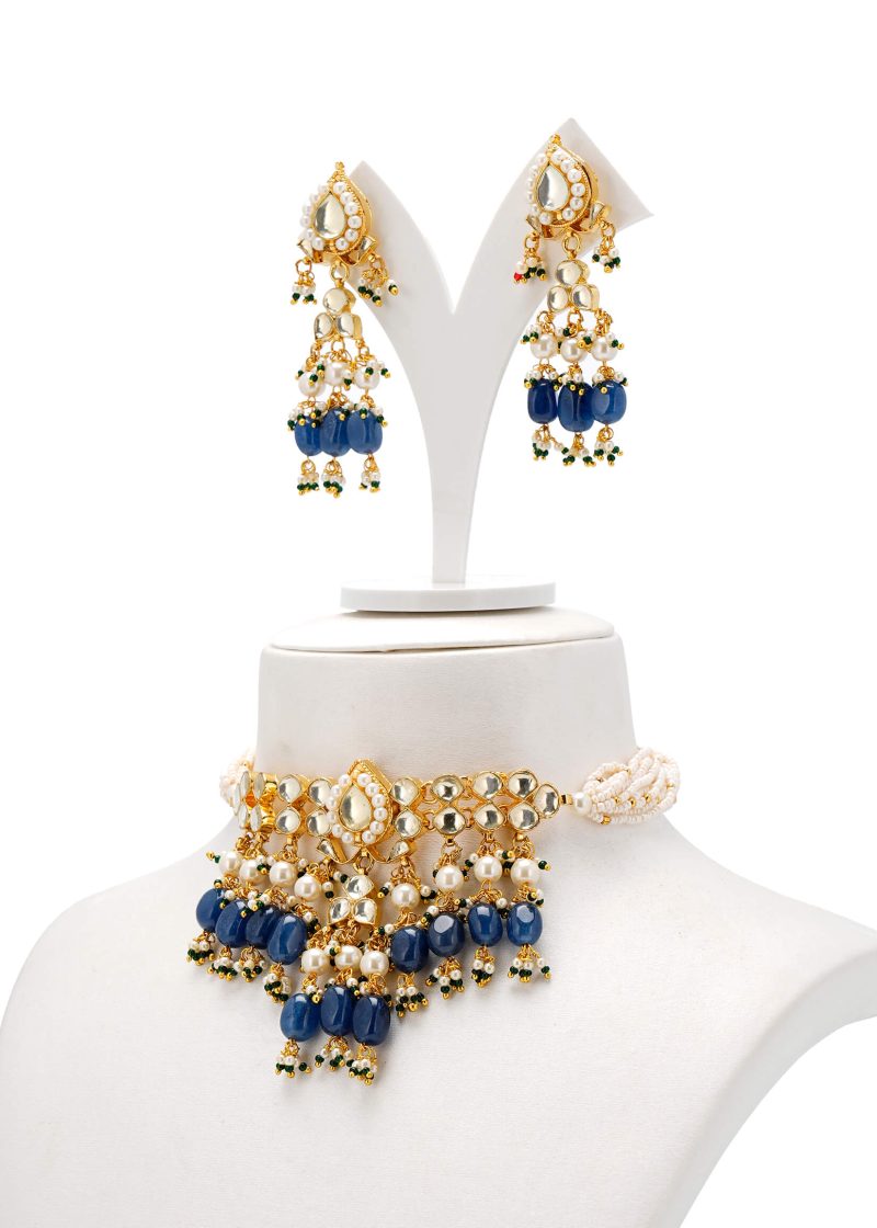 Purple Stone Choker Set | Gold Metal Yellow Diamond Lulu Tassel Earring