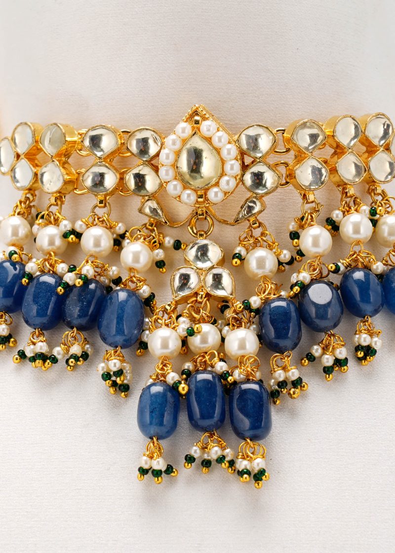 Purple Stone Choker Set | Gold Metal Yellow Diamond Lulu Tassel Earring