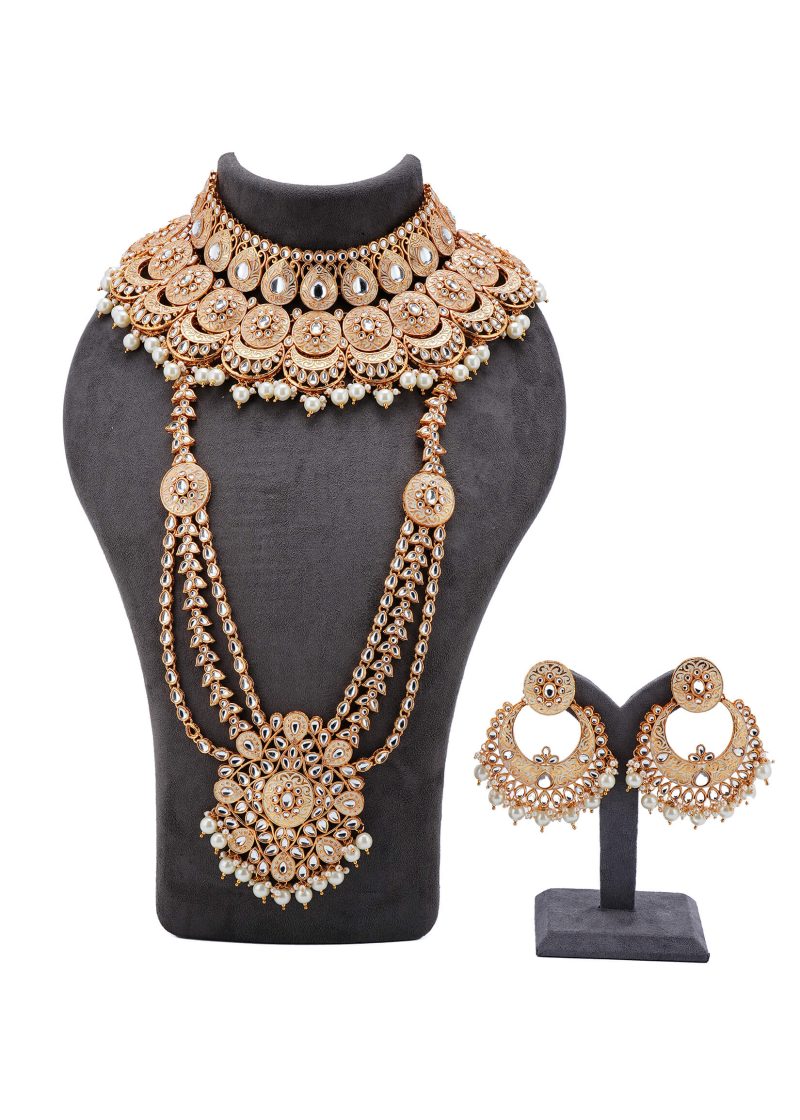 Gold and Silver Bridal Set |Off-White Lulu | Moon Design Choker | Matha Patti | Maang Tika