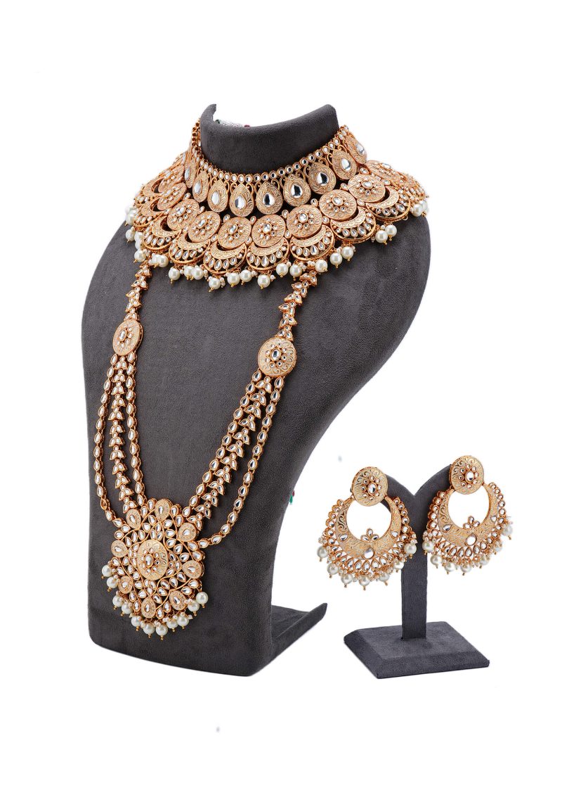 Gold and Silver Bridal Set |Off-White Lulu | Moon Design Choker | Matha Patti | Maang Tika