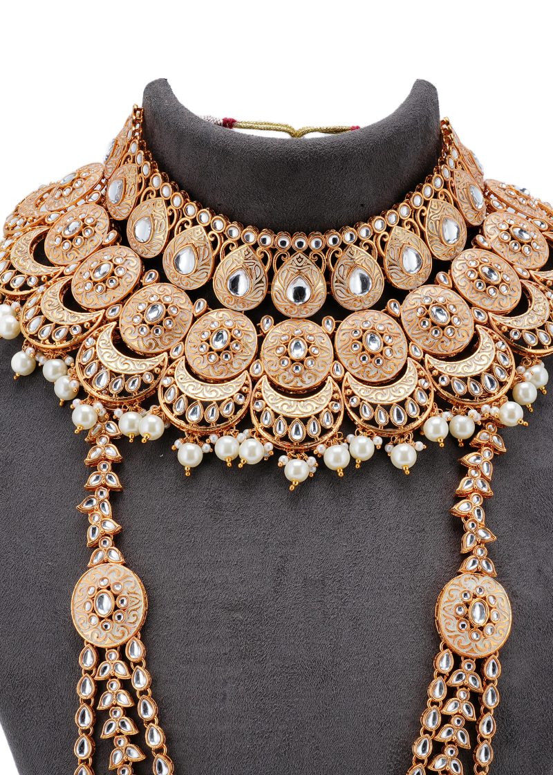 Gold and Silver Bridal Set |Off-White Lulu | Moon Design Choker | Matha Patti | Maang Tika