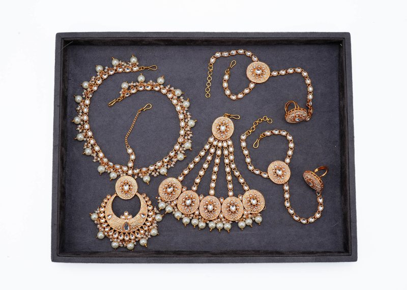 Gold and Silver Bridal Set |Off-White Lulu | Moon Design Choker | Matha Patti | Maang Tika