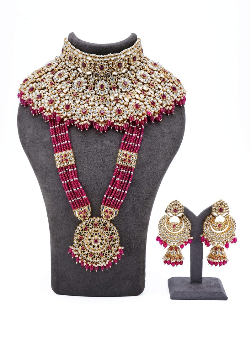 Elegant Bridal Jewelry| Gold Choker Set | Silver Kundan | Lulu Tassels & Pink Ruby | Maang Tika