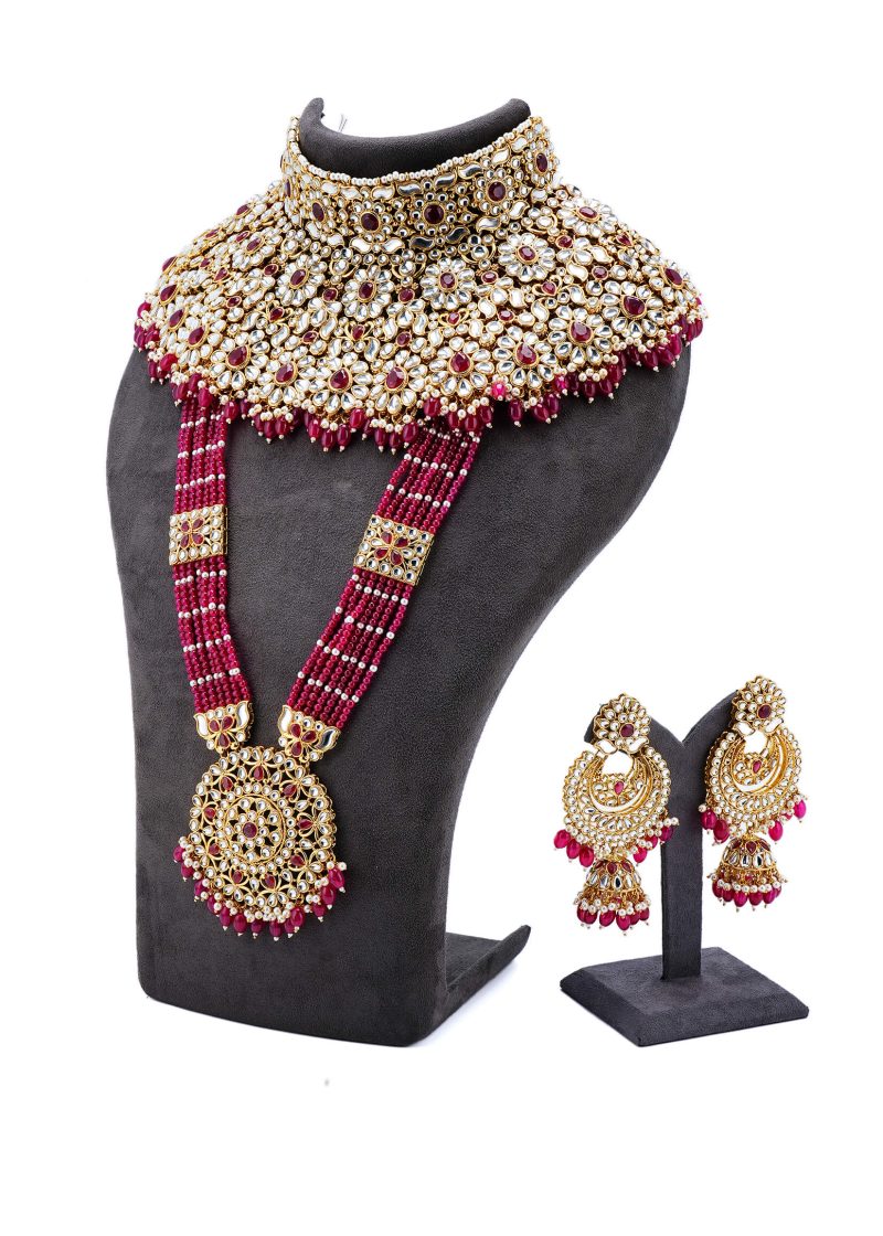 Elegant Bridal Jewelry| Gold Choker Set | Silver Kundan | Lulu Tassels & Pink Ruby | Maang Tika
