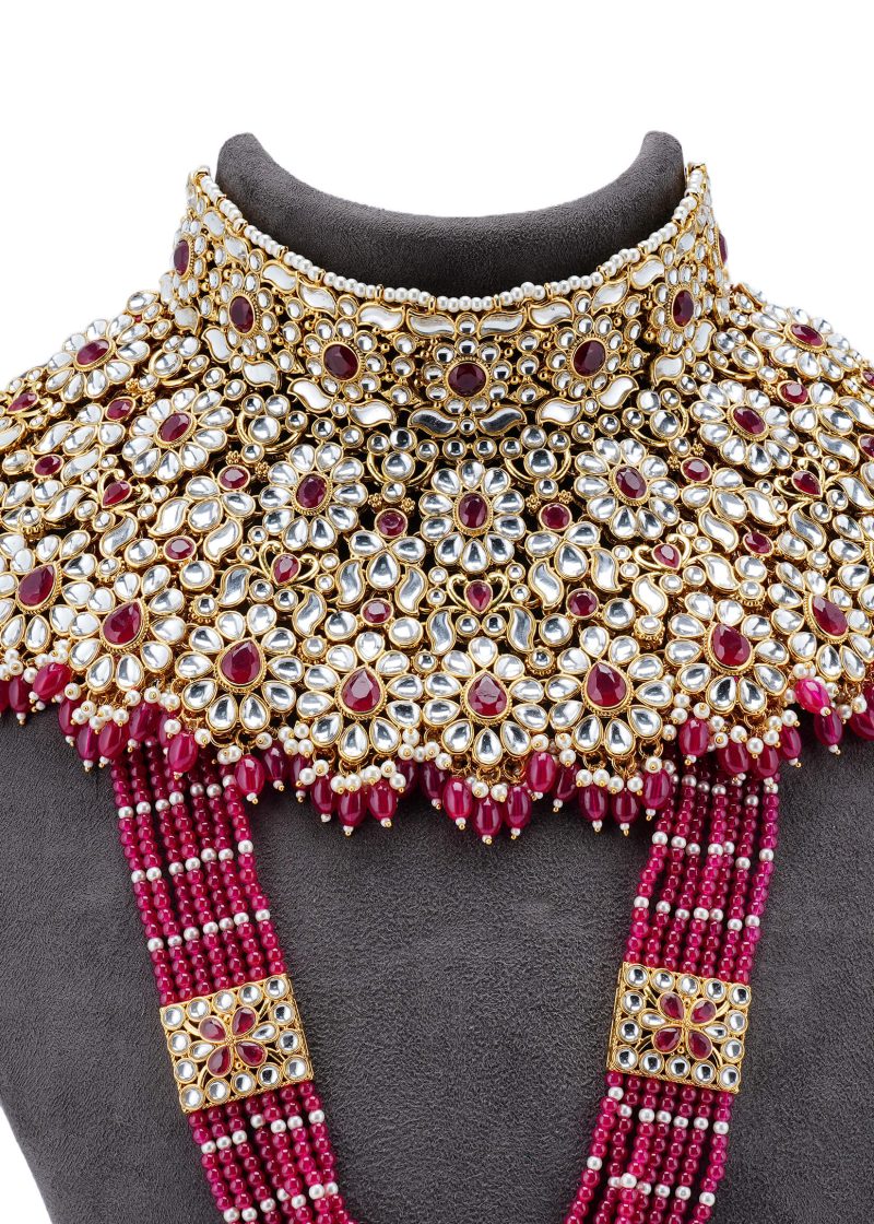 Elegant Bridal Jewelry| Gold Choker Set | Silver Kundan | Lulu Tassels & Pink Ruby | Maang Tika