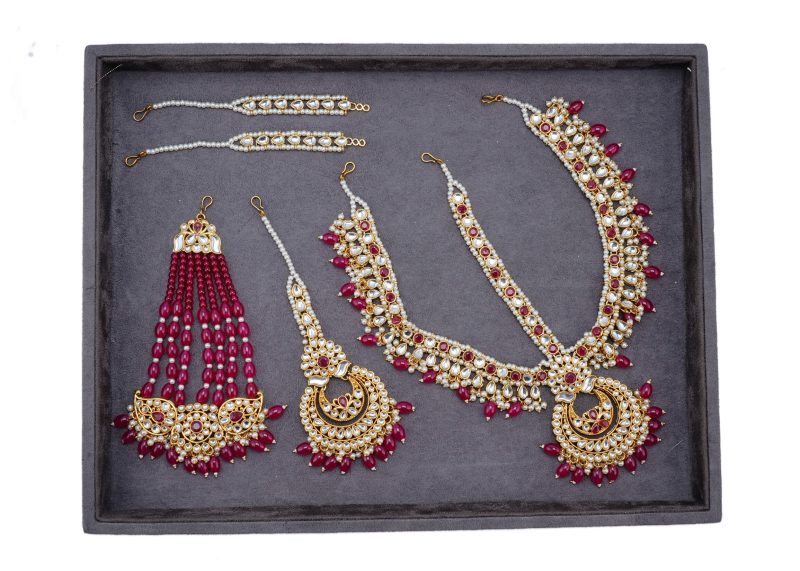 Elegant Bridal Jewelry| Gold Choker Set | Silver Kundan | Lulu Tassels & Pink Ruby | Maang Tika