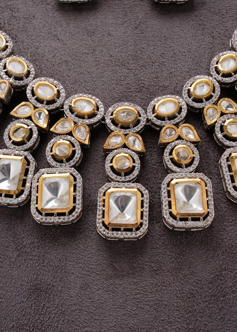 Gold Base Bridal Silver Polki Diamond Set | with Details Uncut Diamond