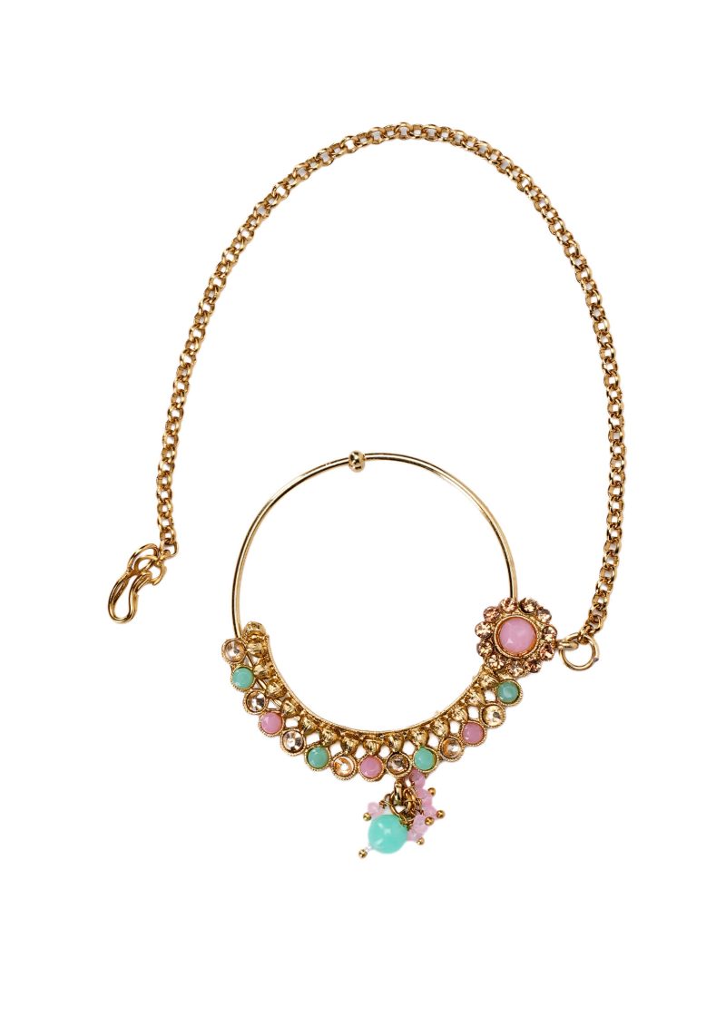 Maala Set with Earrings | Gold Metal Chain, Emerald Green Ruby & Multicolor Lulu