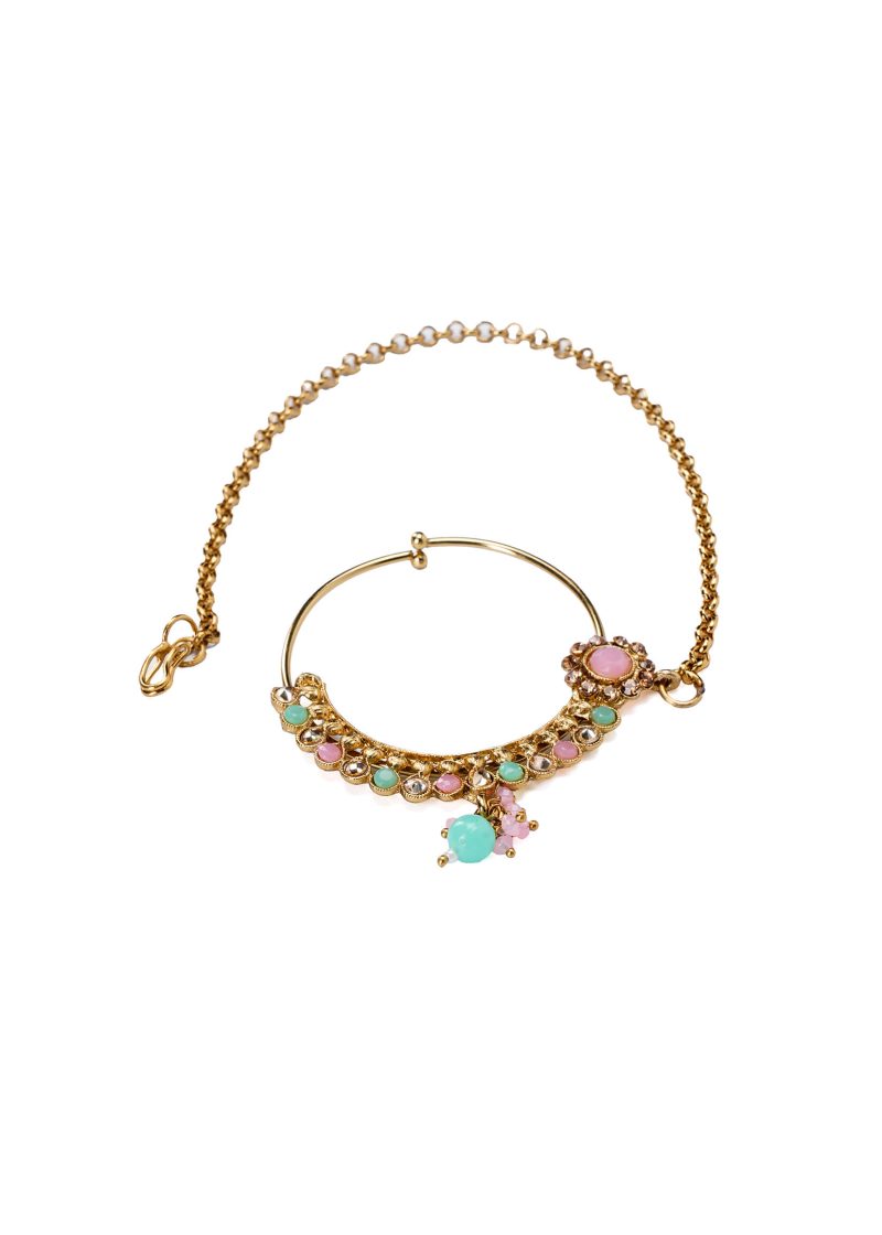 Maala Set with Earrings | Gold Metal Chain, Emerald Green Ruby & Multicolor Lulu