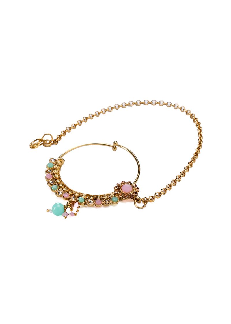 Maala Set with Earrings | Gold Metal Chain, Emerald Green Ruby & Multicolor Lulu