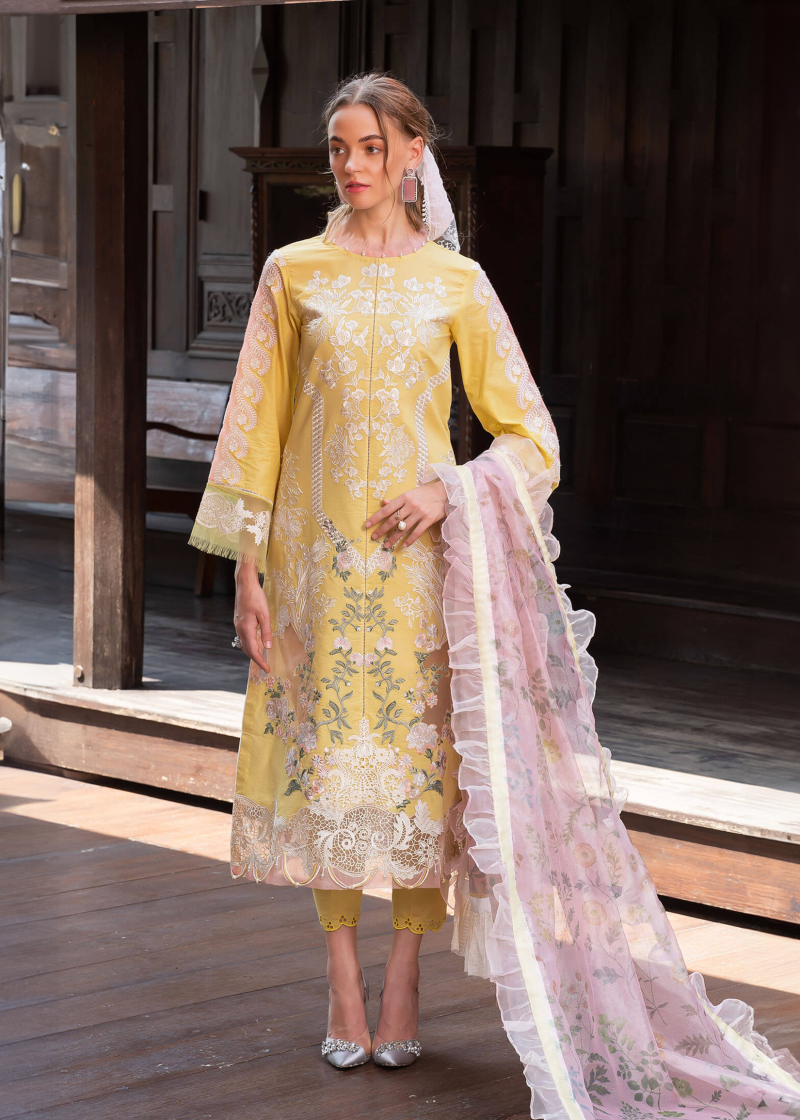 Asifa & Nabeel Lawn | Yellow | Unstitched | Party wear | Digital printed dupatta on polly silk | ESSENCE RRL-08