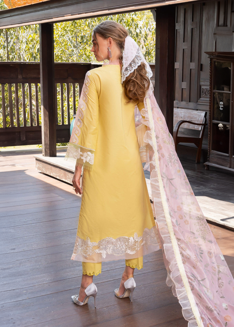 Asifa & Nabeel Lawn | Yellow | Unstitched | Party wear | Digital printed dupatta on polly silk | ESSENCE RRL-08