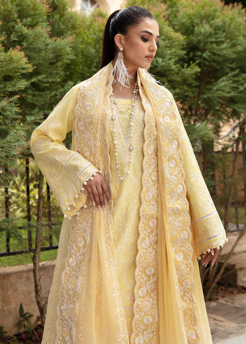 Gulaal Luxury Lawn | Yellow | Unstitched | Party wear | Chiffon Dupatta embroidered | VALERIA GL-LL-24V1-01