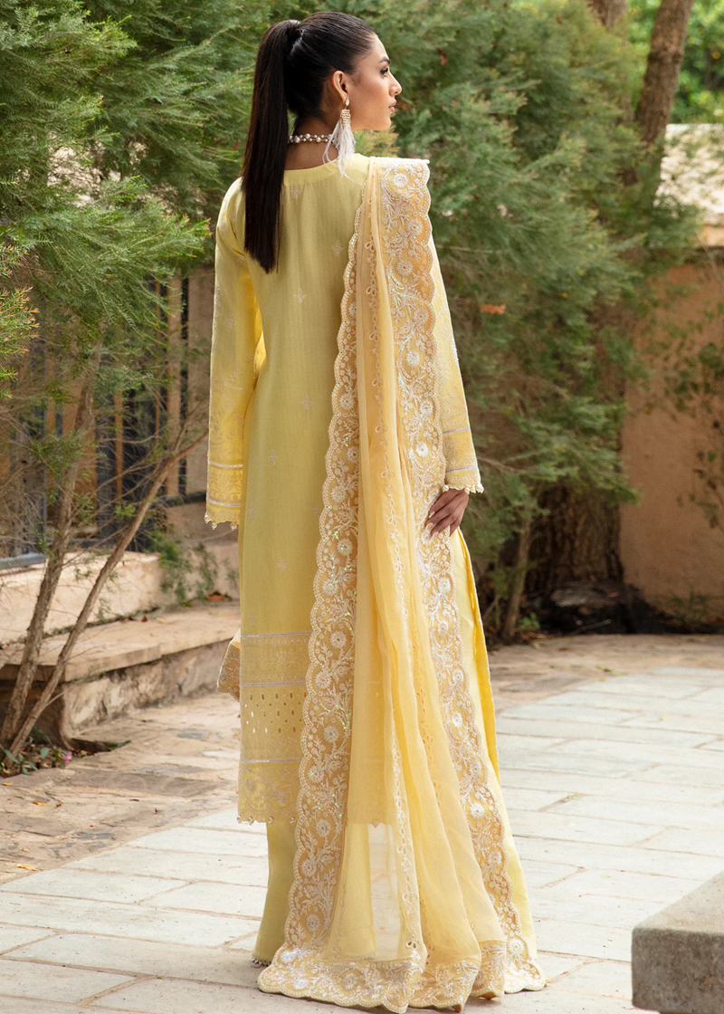 Gulaal Luxury Lawn | Yellow | Unstitched | Party wear | Chiffon Dupatta embroidered | VALERIA GL-LL-24V1-01