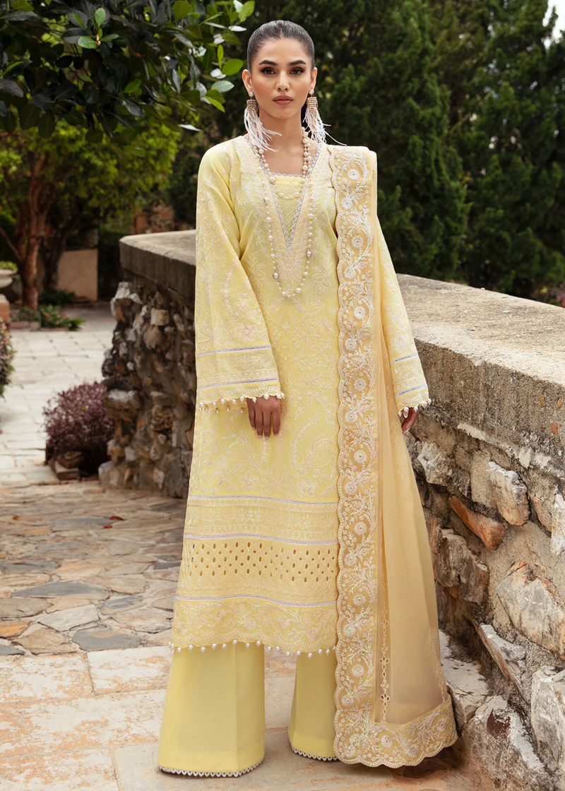 Gulaal Luxury Lawn | Yellow | Unstitched | Party wear | Chiffon Dupatta embroidered | VALERIA GL-LL-24V1-01
