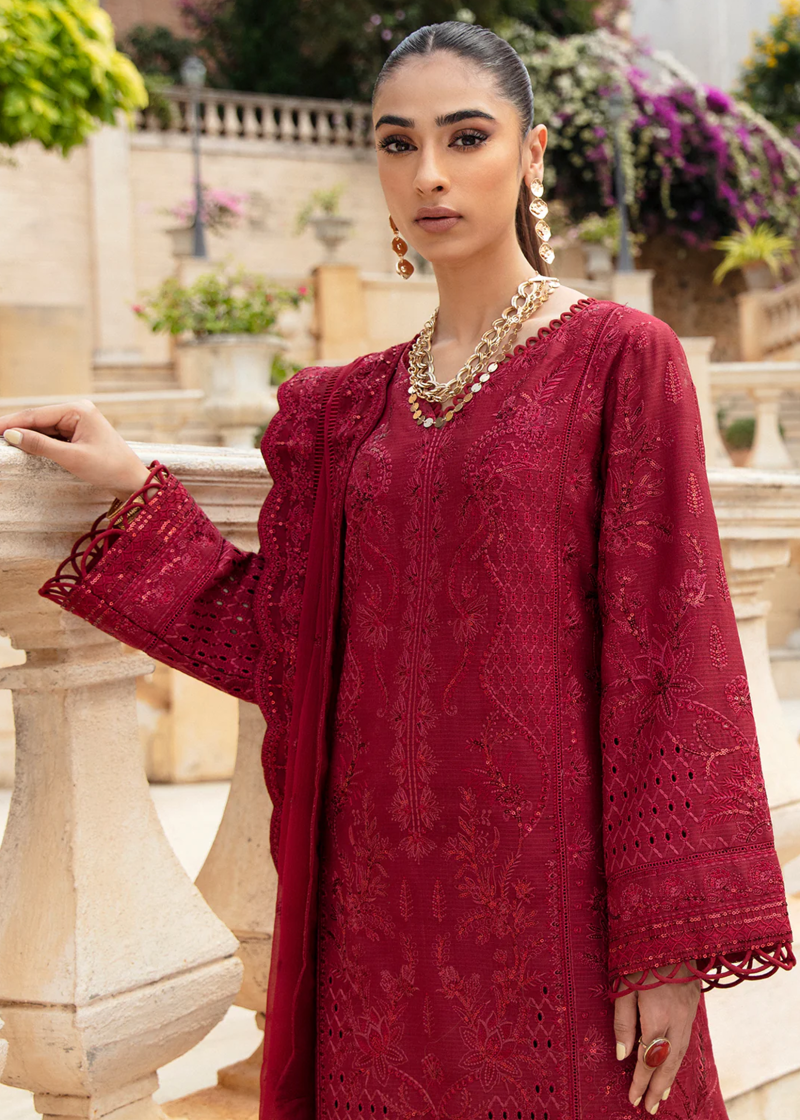 Gulaal Luxury Lawn | Maroon | Unstitched | Party wear | Chiffon Dupatta embroidered | AMELIE GL-LL-24V1-07