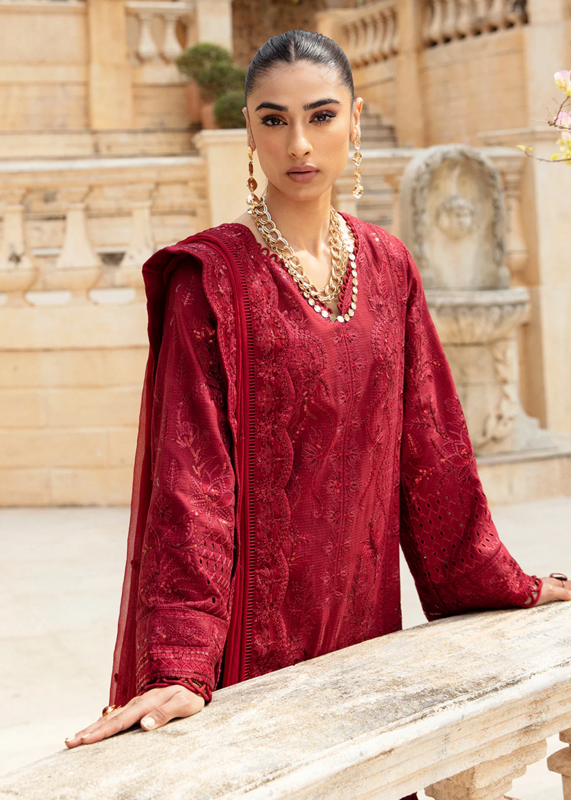 Gulaal Luxury Lawn | Maroon | Unstitched | Party wear | Chiffon Dupatta embroidered | AMELIE GL-LL-24V1-07