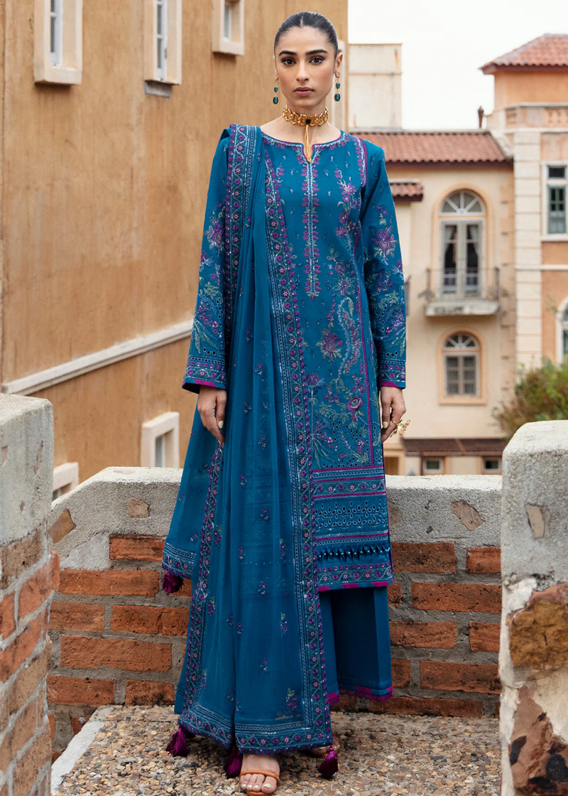 Gulaal Luxury Lawn | Dark Blue | Unstitched | Party wear | Chiffon Dupatta embroidered | FELICIA GL-LL-24V1-04