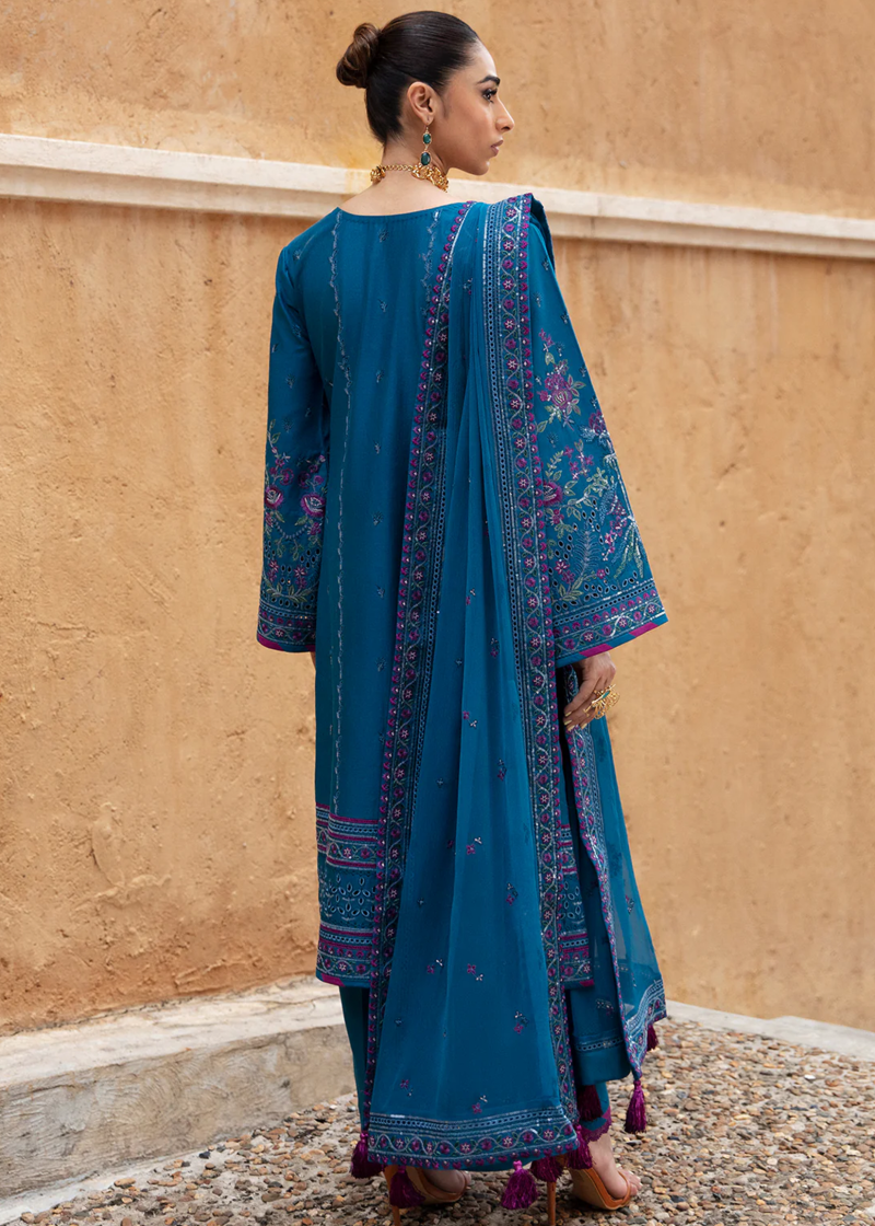 Gulaal Luxury Lawn | Dark Blue | Unstitched | Party wear | Chiffon Dupatta embroidered | FELICIA GL-LL-24V1-04