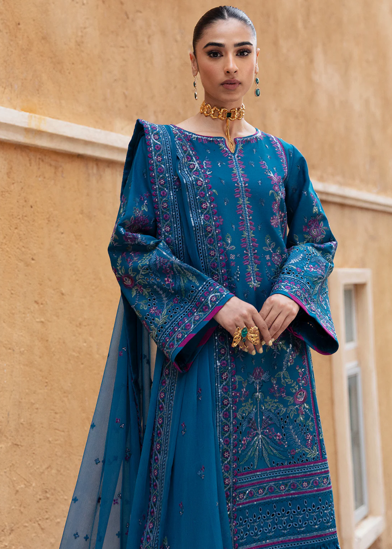 Gulaal Luxury Lawn | Dark Blue | Unstitched | Party wear | Chiffon Dupatta embroidered | FELICIA GL-LL-24V1-04