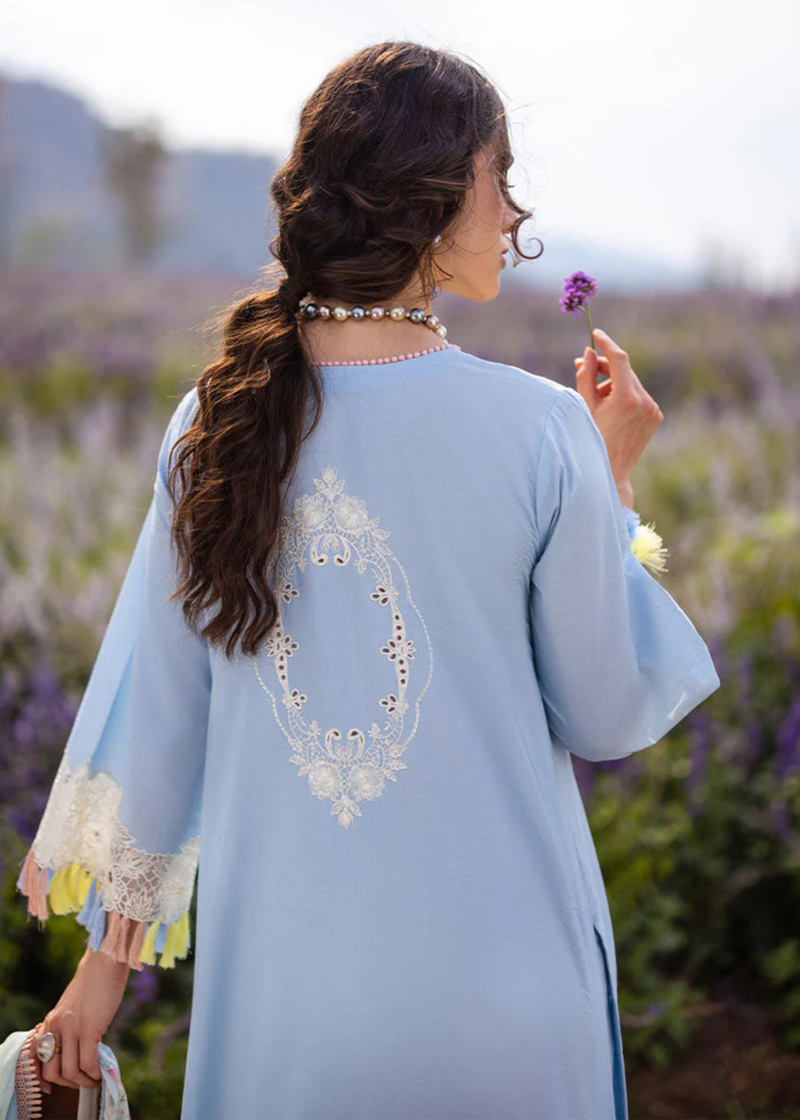 Mushq Lawn | Ice Blue | Unstitched | Party wear | Digital print pure chiffon dupatta | Solara Myosotis HML24-8A