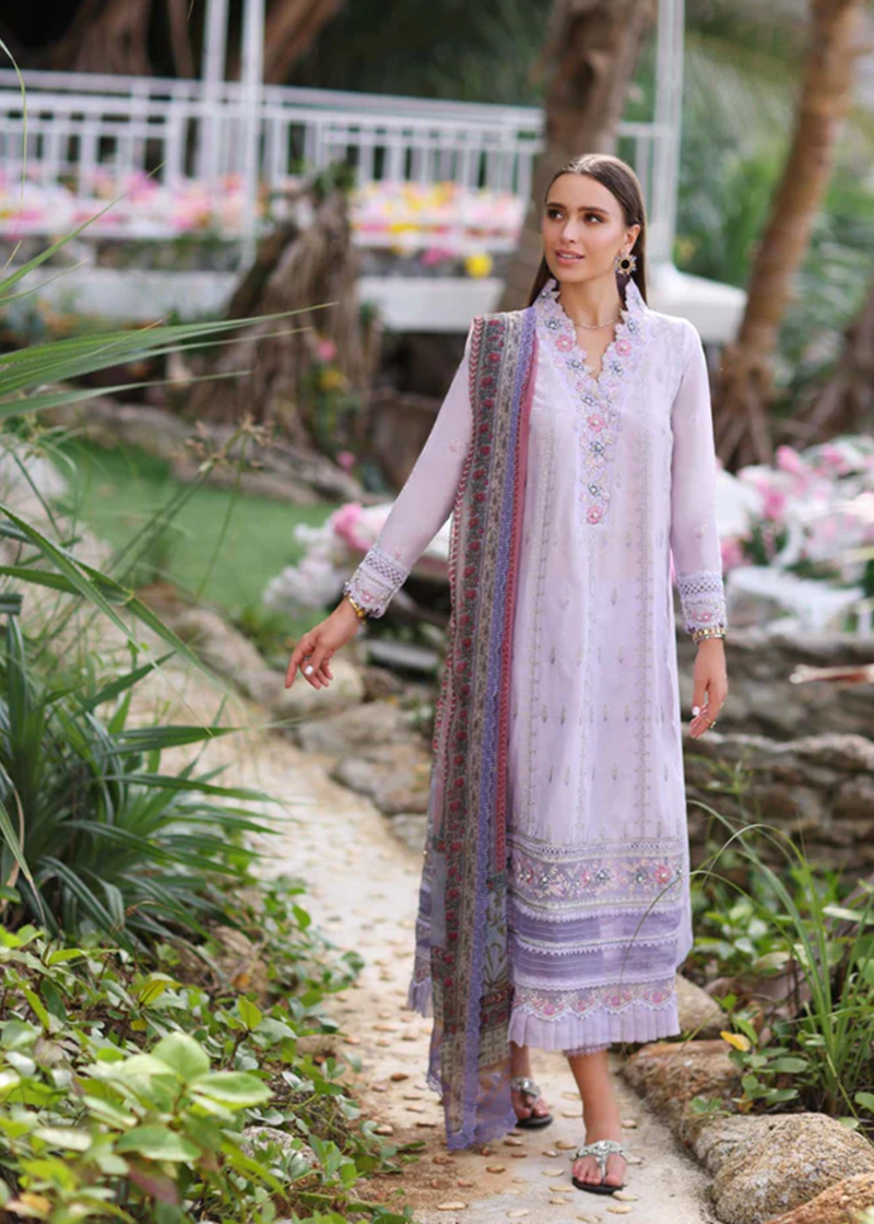 Noor By Saadia Noor Luxe Print Kari | Light Purple | Unstitched | Party Wear | Digital printed chiffon dupatta | D3A