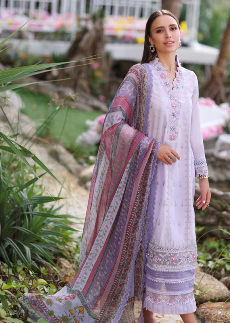 Noor By Saadia Noor Luxe Print Kari | Light Purple | Unstitched | Party Wear | Digital printed chiffon dupatta | D3A