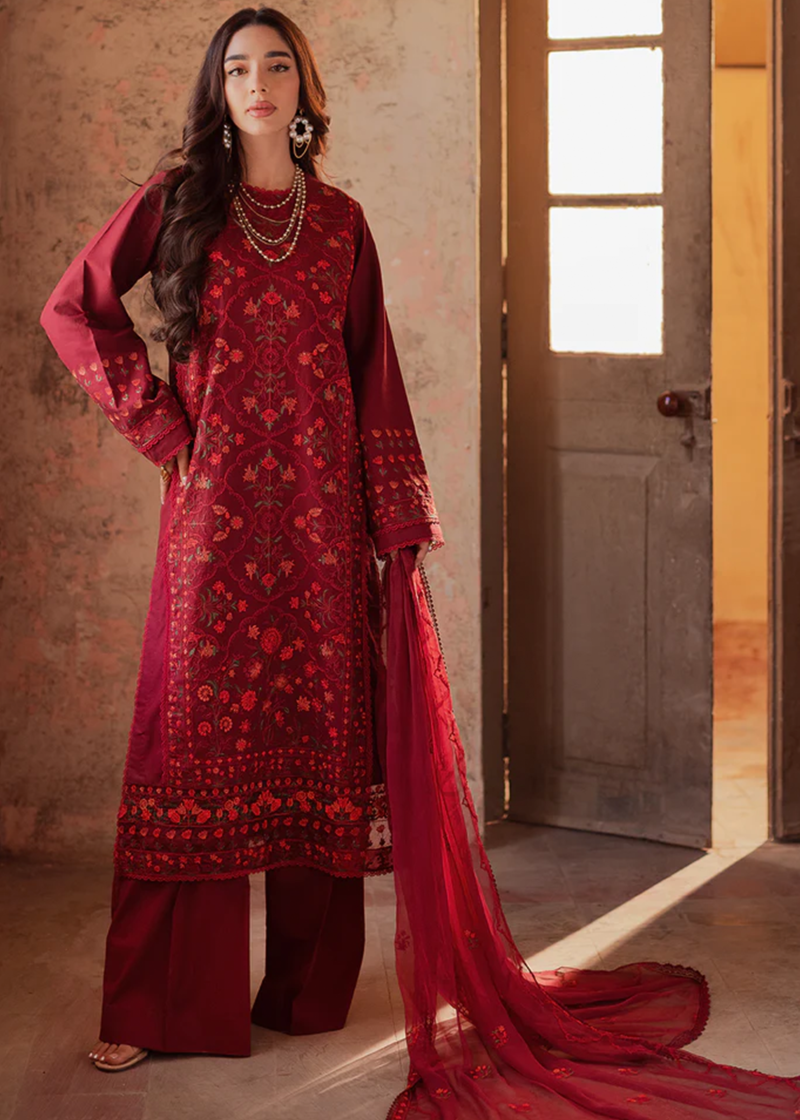 RajBari Lawn | Red | Unstitched | Party wear | embroidered Fancy Dupatta | 4-A