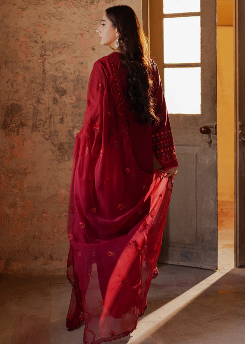 RajBari Lawn | Red | Unstitched | Party wear | embroidered Fancy Dupatta | 4-A