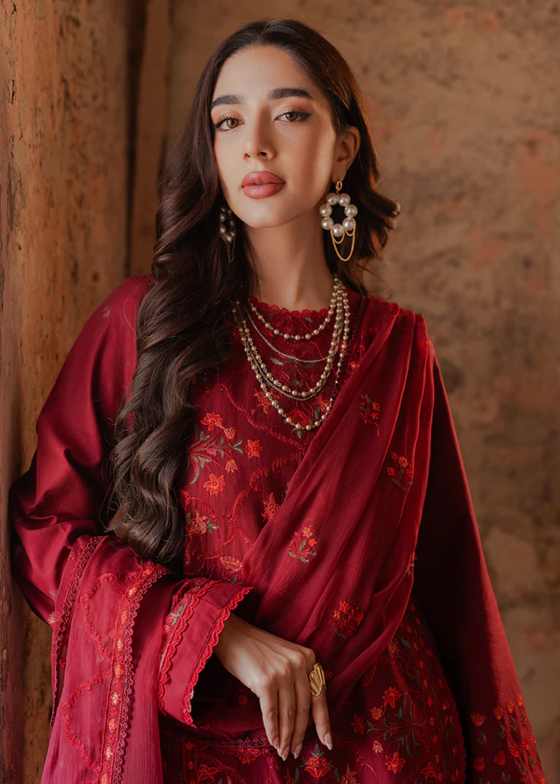 RajBari Lawn | Red | Unstitched | Party wear | embroidered Fancy Dupatta | 4-A