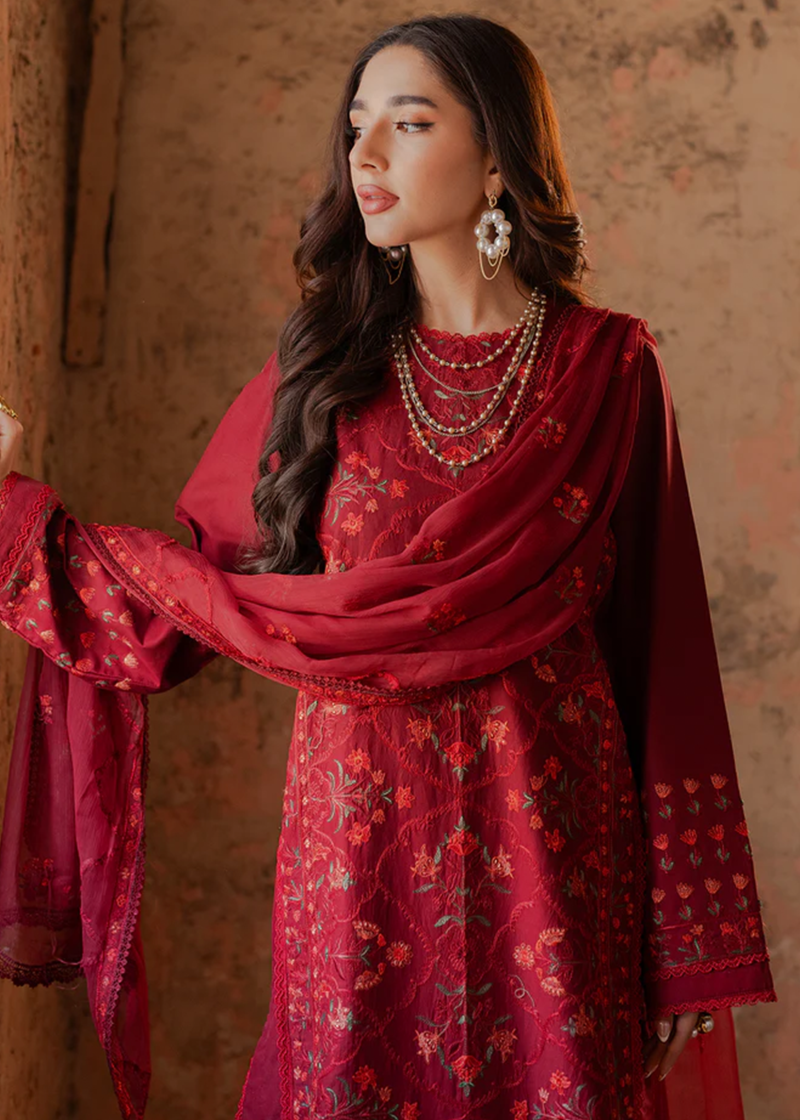 RajBari Lawn | Red | Unstitched | Party wear | embroidered Fancy Dupatta | 4-A