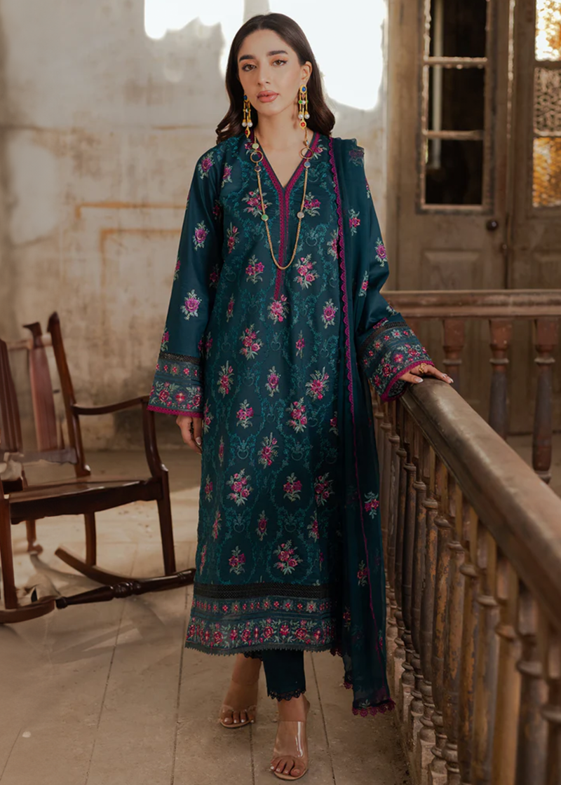 RajBari Lawn | Dark Green | Unstitched | Party wear | embroidered Fancy Dupatta | 2-A