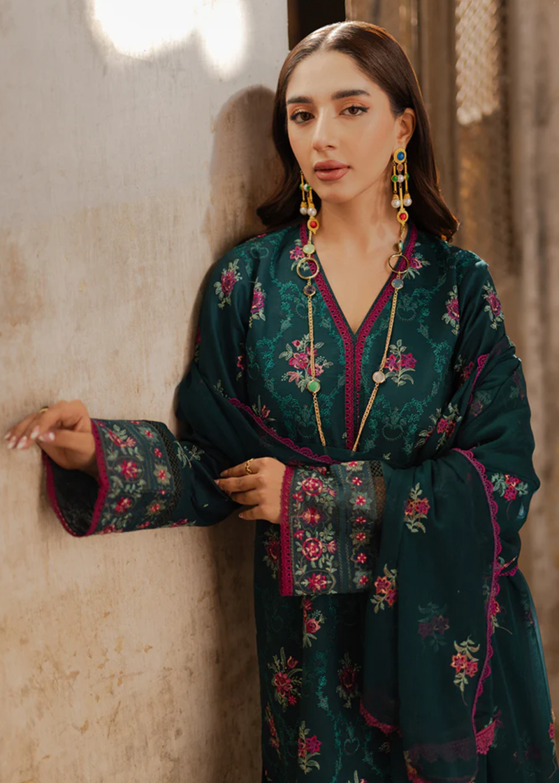 RajBari Lawn | Dark Green | Unstitched | Party wear | embroidered Fancy Dupatta | 2-A