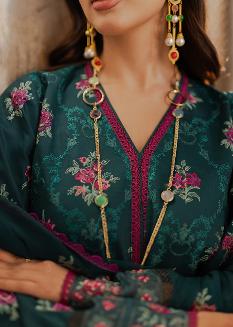 RajBari Lawn | Dark Green | Unstitched | Party wear | embroidered Fancy Dupatta | 2-A