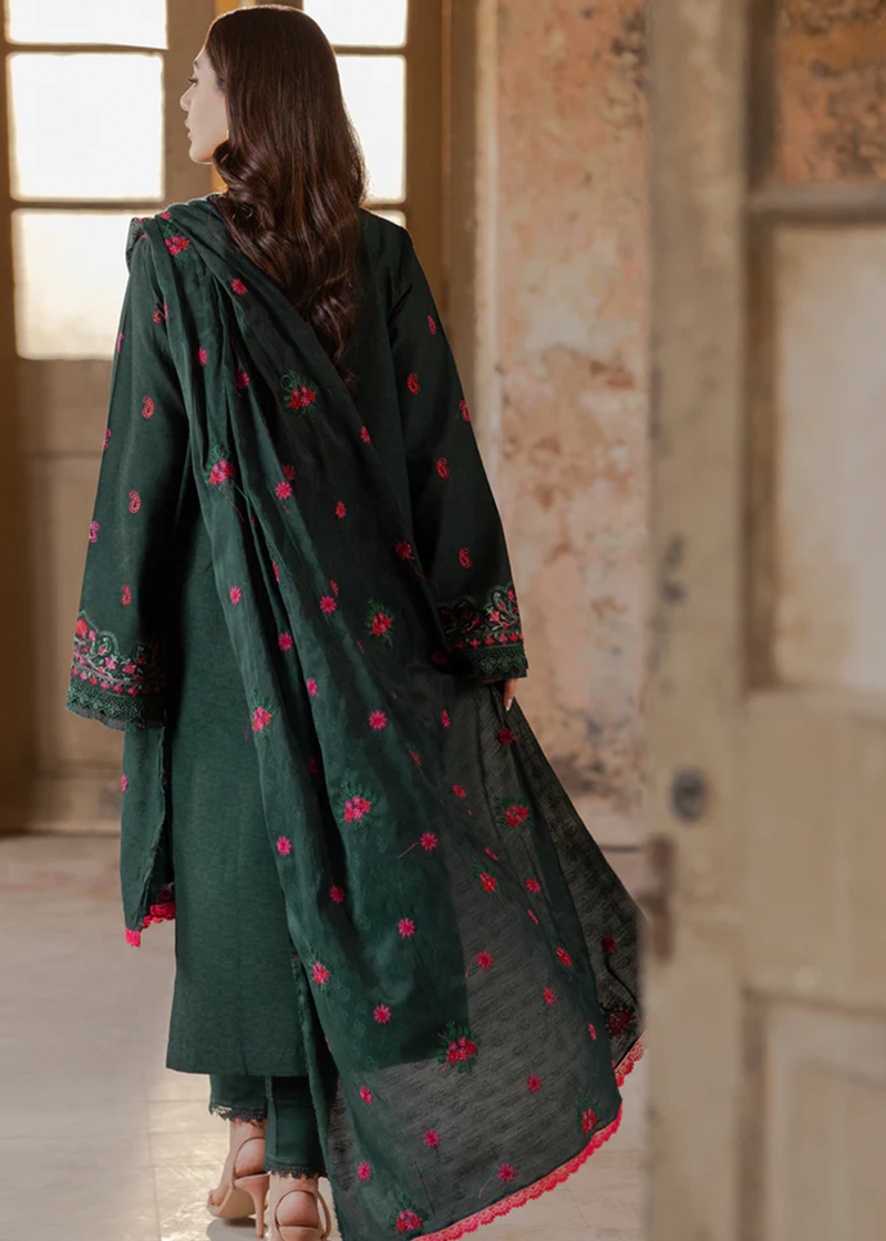 RajBari Lawn | Dark Green | Unstitched | Party wear | embroidered Fancy Dupatta | 3-B