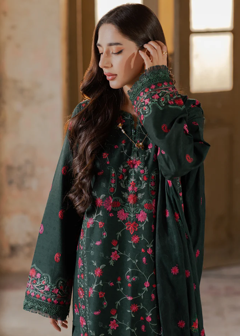 RajBari Lawn | Dark Green | Unstitched | Party wear | embroidered Fancy Dupatta | 3-B