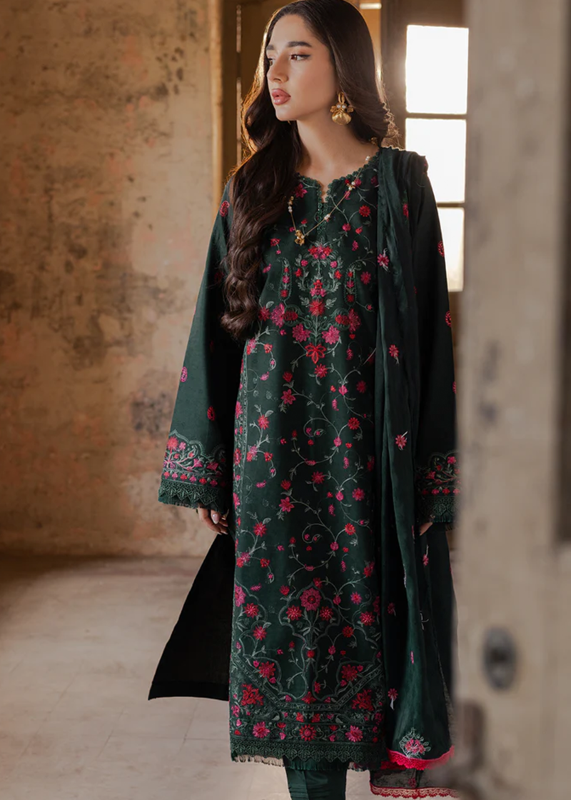 RajBari Lawn | Dark Green | Unstitched | Party wear | embroidered Fancy Dupatta | 3-B