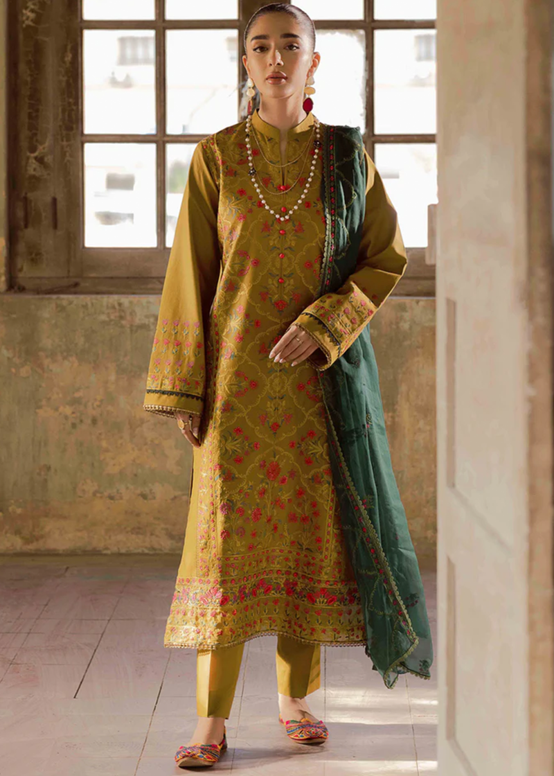 RajBari Lawn | Mehndi Green | Unstitched | Party wear | embroidered Fancy Dupatta | 4-B