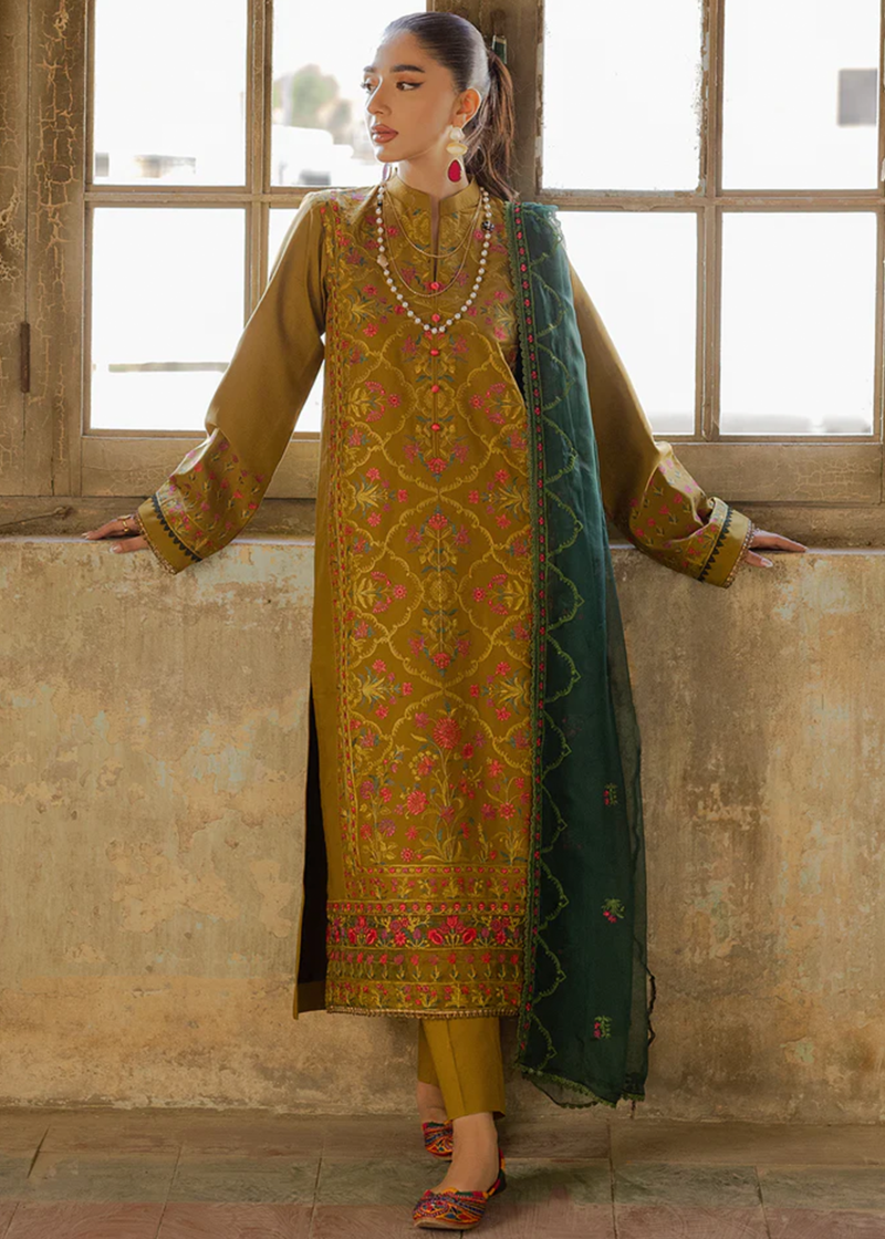 RajBari Lawn | Mehndi Green | Unstitched | Party wear | embroidered Fancy Dupatta | 4-B
