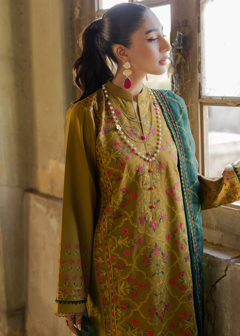 RajBari Lawn | Mehndi Green | Unstitched | Party wear | embroidered Fancy Dupatta | 4-B