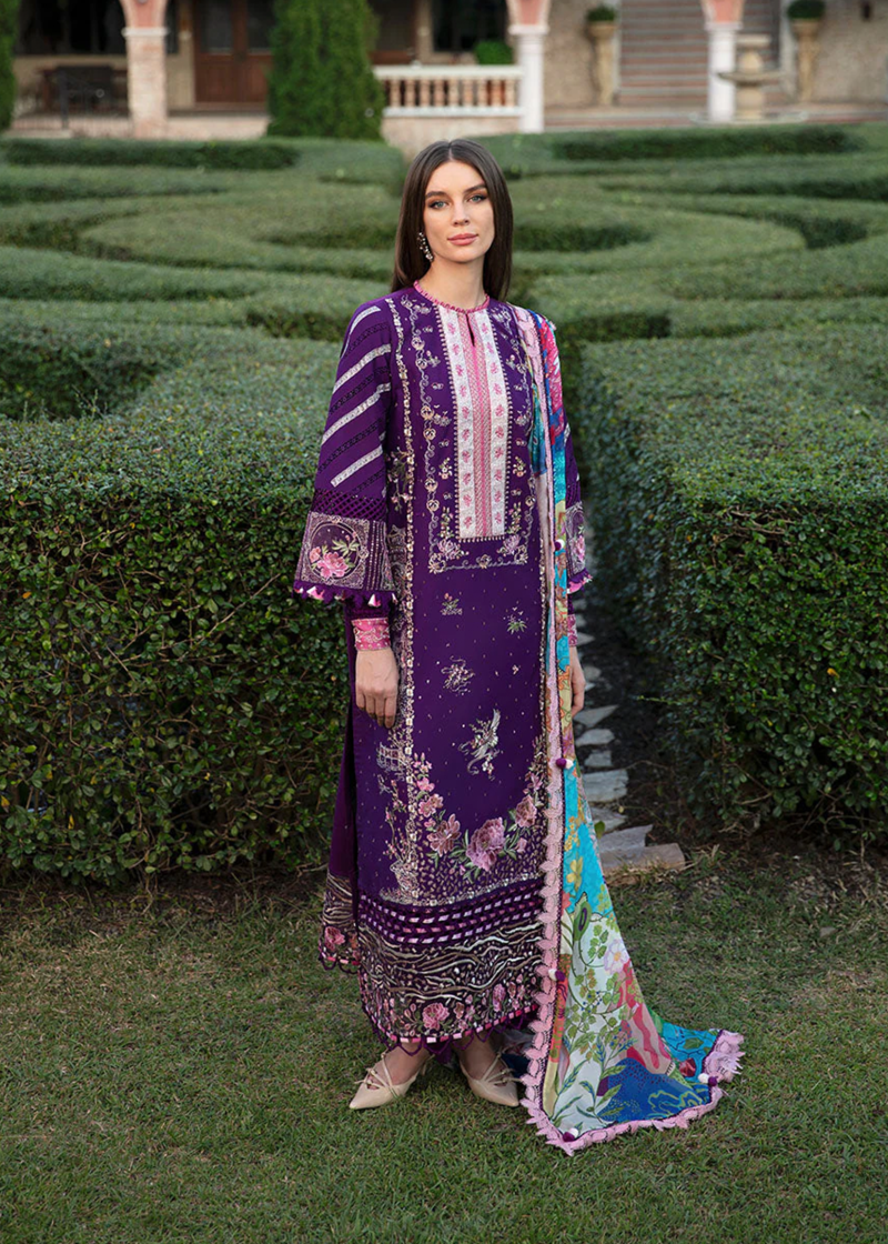 Republic Womens Wear Luxury Lawn | Purple | Unstitched | Party wear | Printed silk dupatta | D2-B