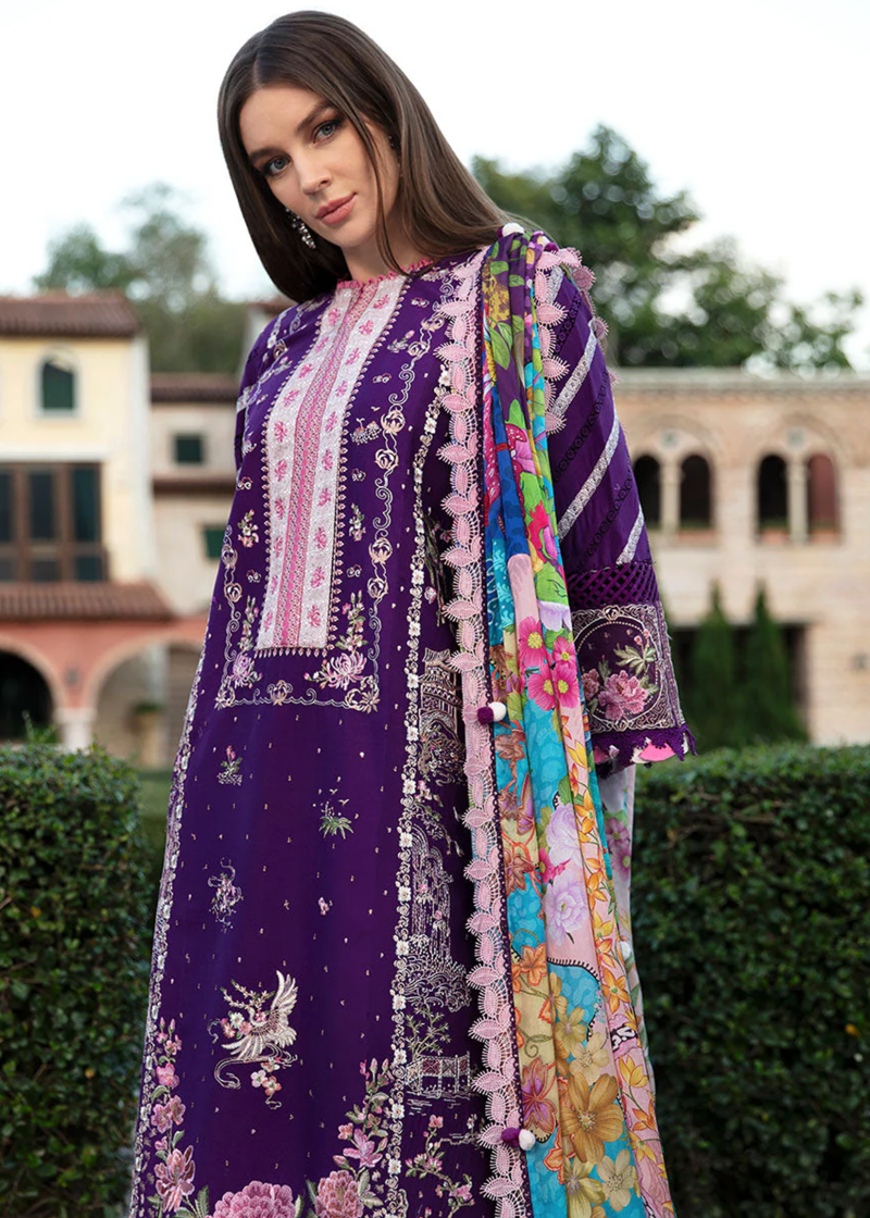 Republic Womens Wear Luxury Lawn | Purple | Unstitched | Party wear | Printed silk dupatta | D2-B